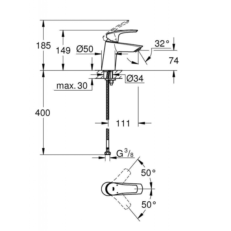 Смеситель для раковины Grohe Eurosmart S-size 23967003 хром