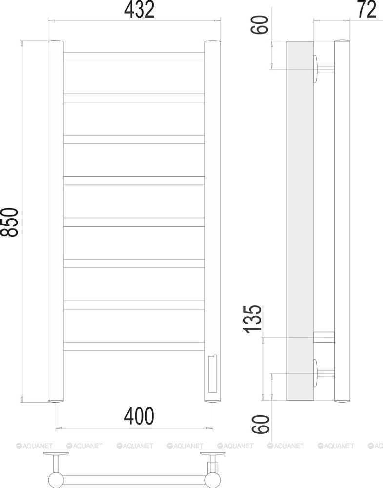 Полотенцесушитель Terminus Аврора П8 400х850 электро