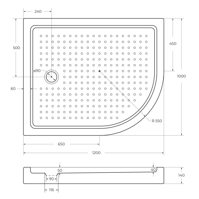 Акриловый поддон CEZARES TRAY-A-RH-120/80-550-15-W-R