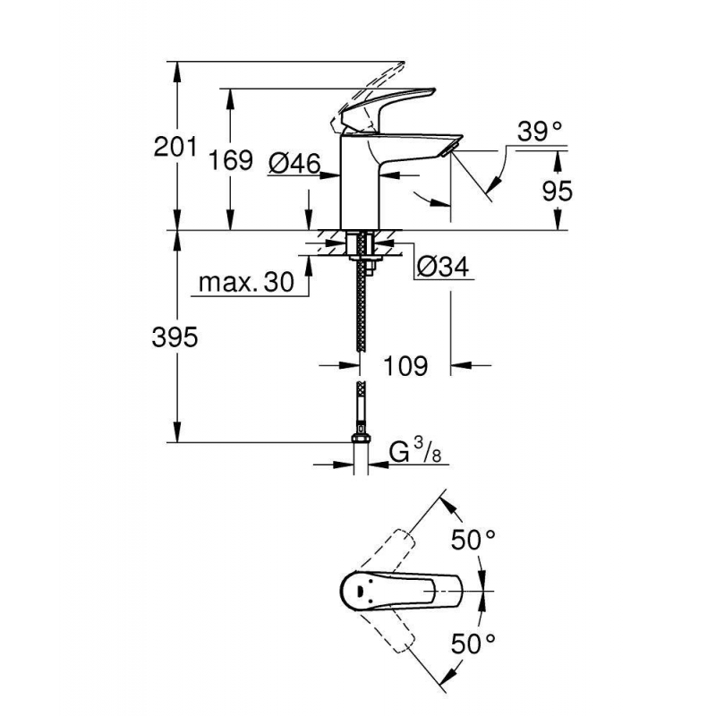 Смеситель для раковины Grohe Eurosmart 2021 S-size, 32467003