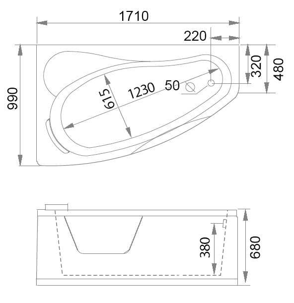 Акриловая ванна Gemy 170х100 G9046 II K L