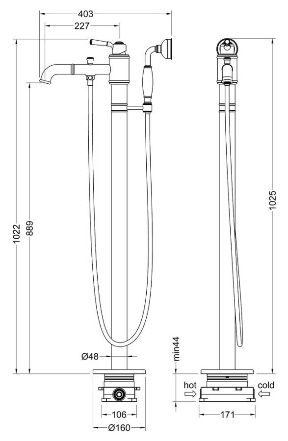 Смеситель Timo Arisa 5300/03Y-CR напольный, черный матовый