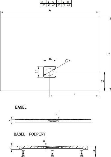 Акриловый душевой поддон Riho Basel 404 120x80 черный глянец, накладка хром DC141600000000S