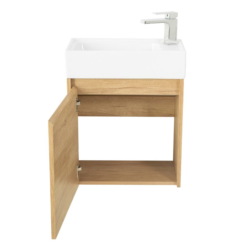 Тумба с раковиной подвесная BelBagno KRAFT MINI 50 Rovere Galifax Bianco левосторонняя, раковина белая