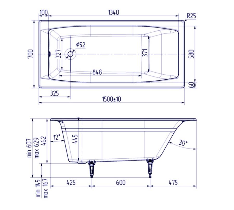 Ванна чугунная Creto Edge 150х70 см 26-1150