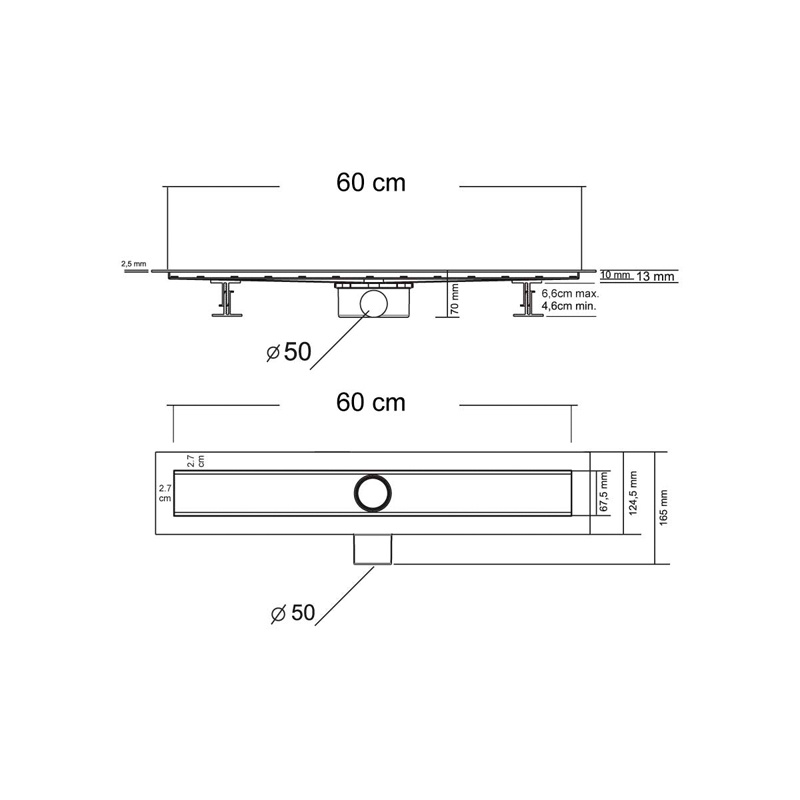 Душевой лоток SAY OPTIMA 601.60.B.M.S.DUZ, 60 см, матовый черный