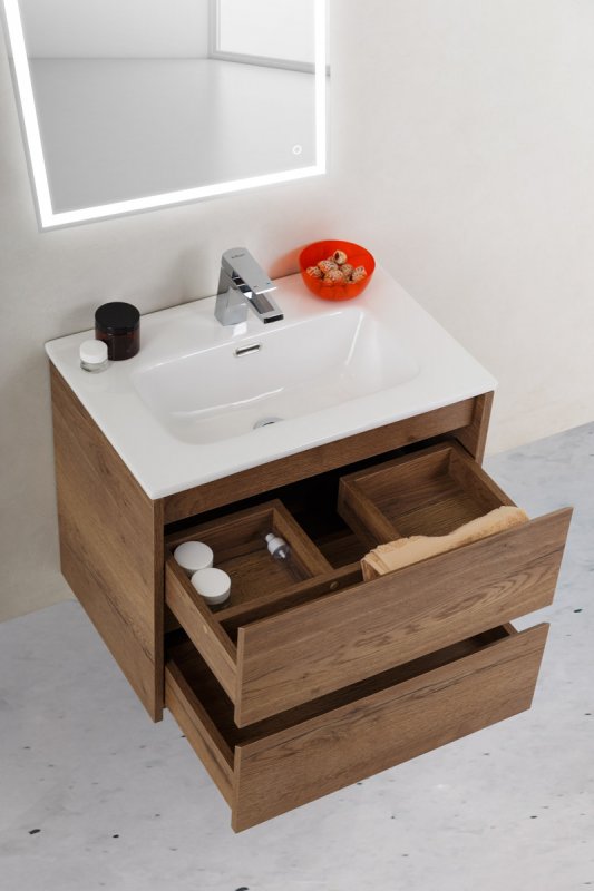 Тумба с раковиной подвесная BelBagno KRAFT 39 60 Cemento Grigio, раковина белая