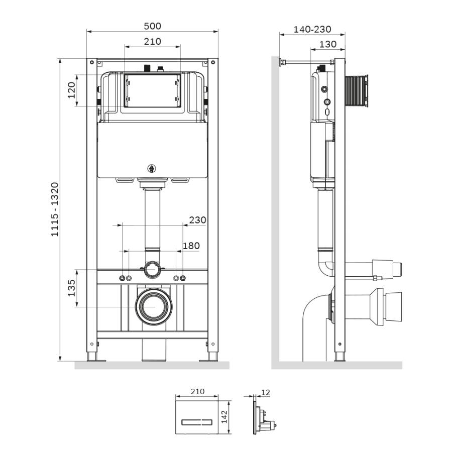 I012704.50A38 Pro Инсталляция для подвесным унитазом с сенсорн бесконтактной клав Touchless Pro стекло, Черный