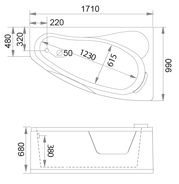 Акриловая ванна Gemy 171х99 G9046 II K R