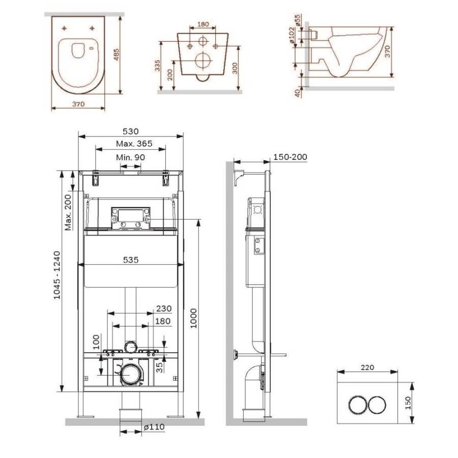 IS100138.801900 Инсталляция MasterFit с клавишей L черн мат с подвесным унитазом Like Aquaspin с сид м/лиф