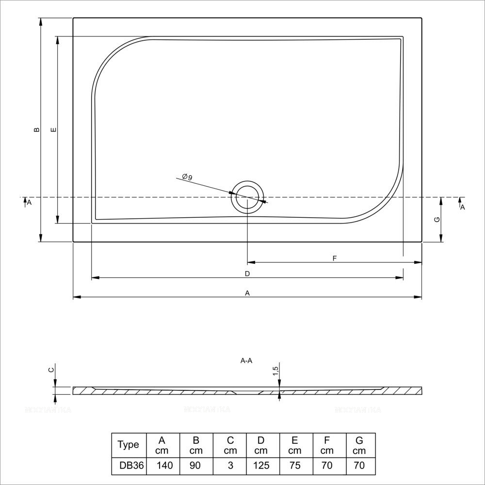 Душевой поддон из литьевого мрамора Riho Kolping DB36 140x90 белый + сифон DB3600500000000
