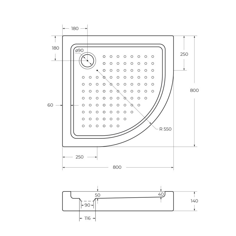 Акриловый поддон CEZARES TRAY-A-R-85-550-15-W