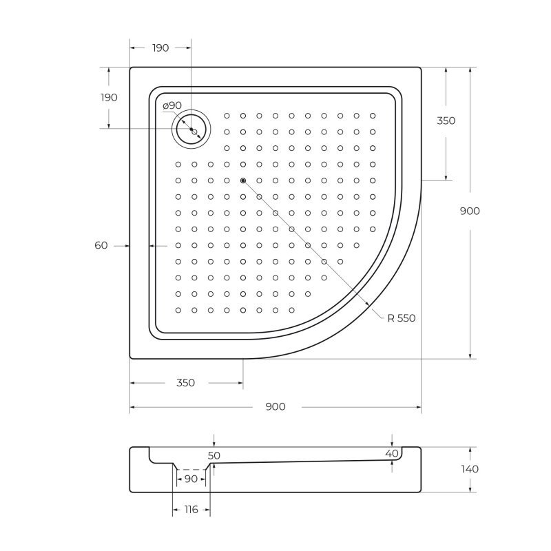 Акриловый поддон CEZARES TRAY-A-R-85-550-15-W