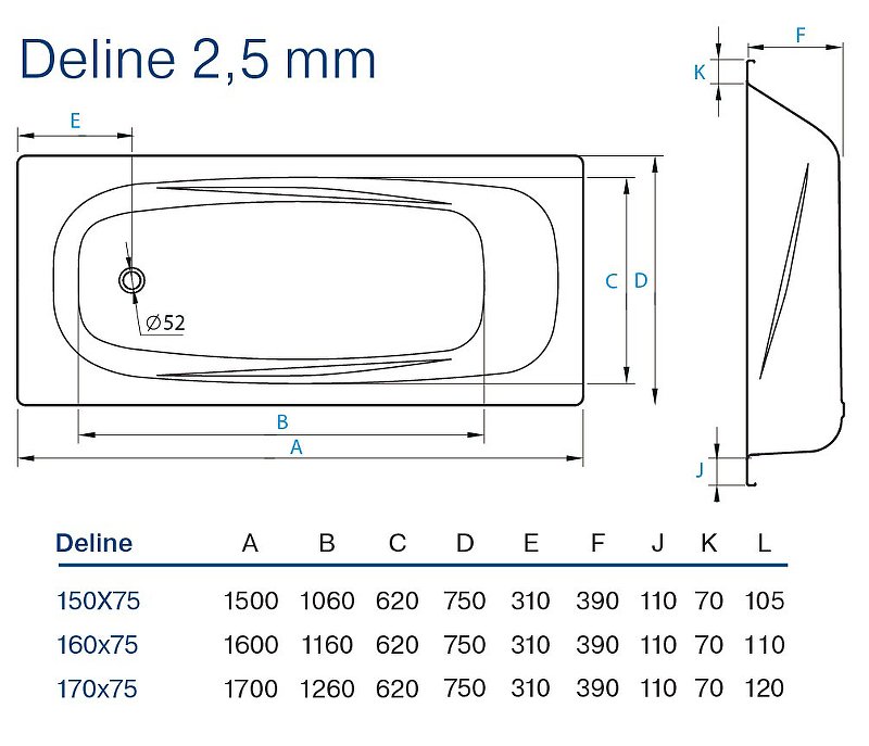 Стальная ванна Koller Pool Deline 150х75