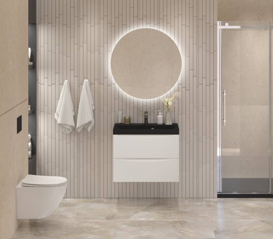 Тумба с раковиной подвесная BelBagno MARINO 60 Rovere Bianco, раковина белая