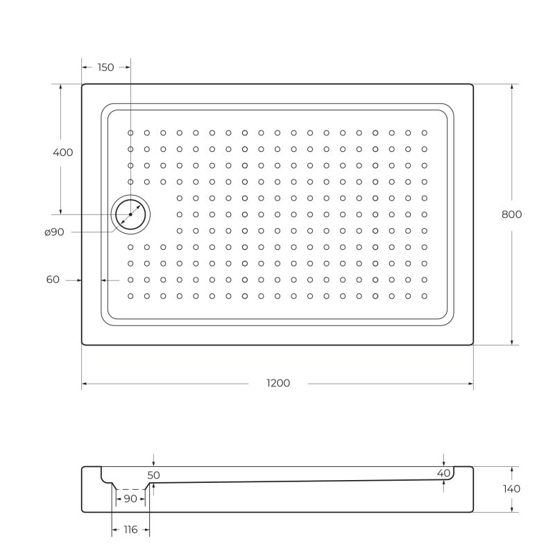 Акриловый поддон CEZARES TRAY-A-AH-90/80-15-W