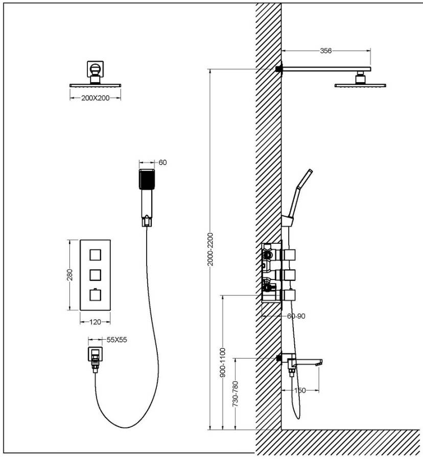 Душевая система Timo Tetra-Thermo SX-0199/17SM скрытого монтажа с термостатом, золото матовое