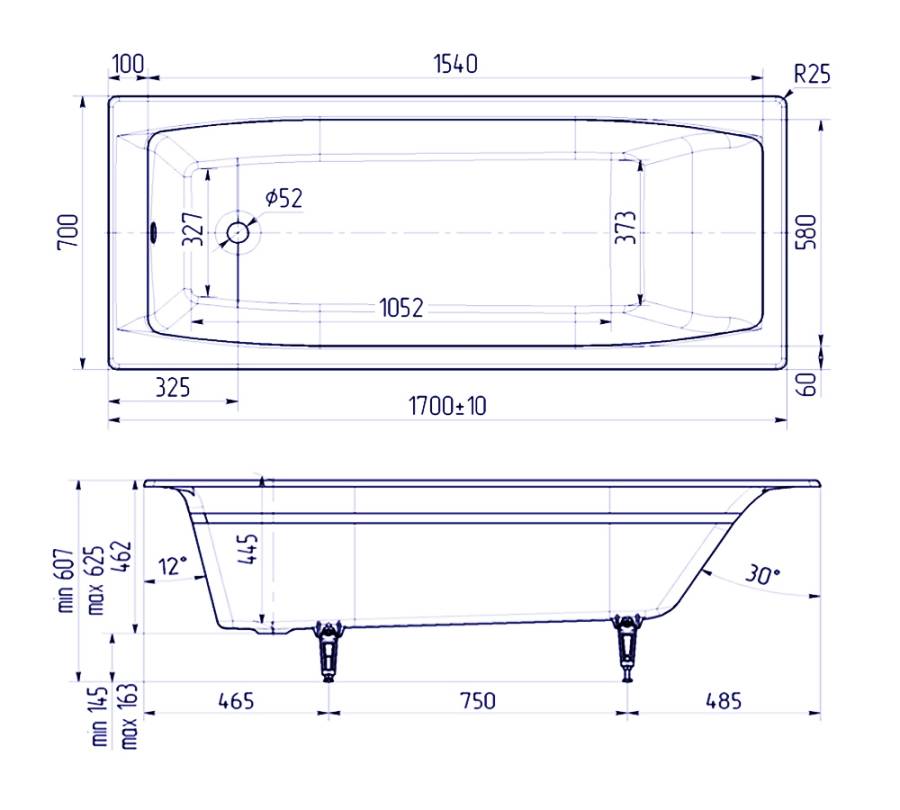 Ванна чугунная Creto Edge 170х70 см 26-1170