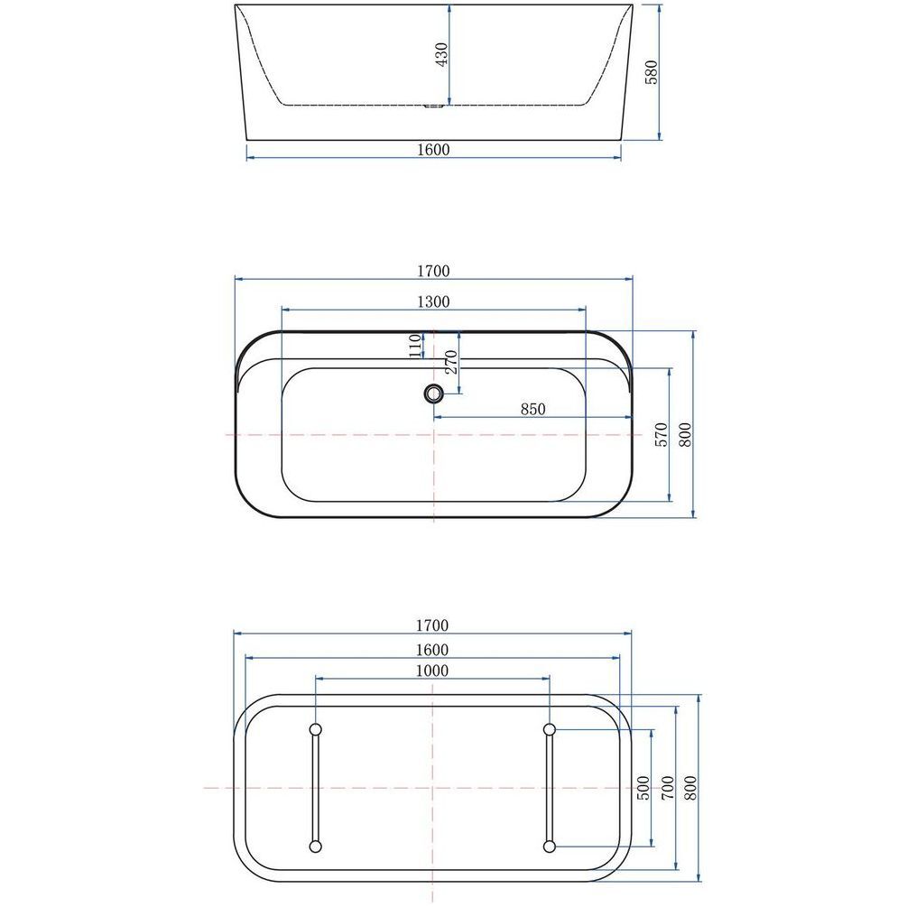 Акриловая ванна Allen Brau Infinity 170x80 2.21001.20/AM белый глянец (панель антрацит), шт