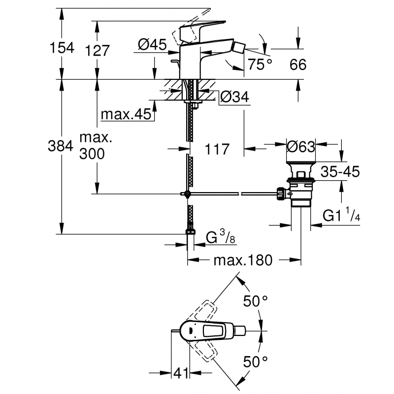 Смеситель Grohe BauLoop для биде 23338001 хром