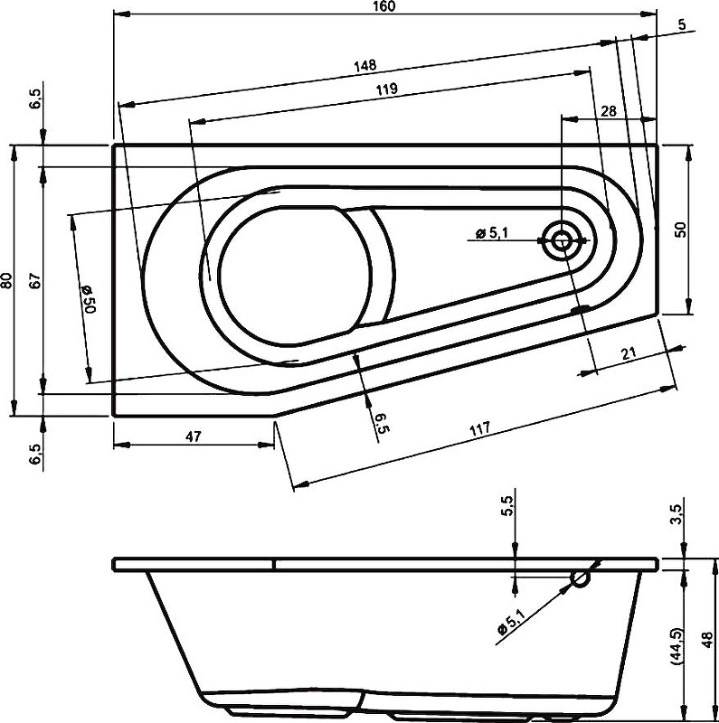 Акриловая ванна DELTA 160 R