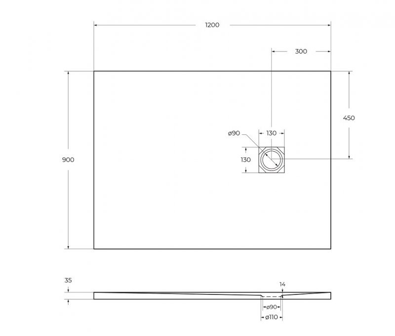 TRAY-MR-UNO-AH-180/80-35-W-CR Поддон из искусственного мрамора в комплекте с сифоном с декоративной накладкой (хром)