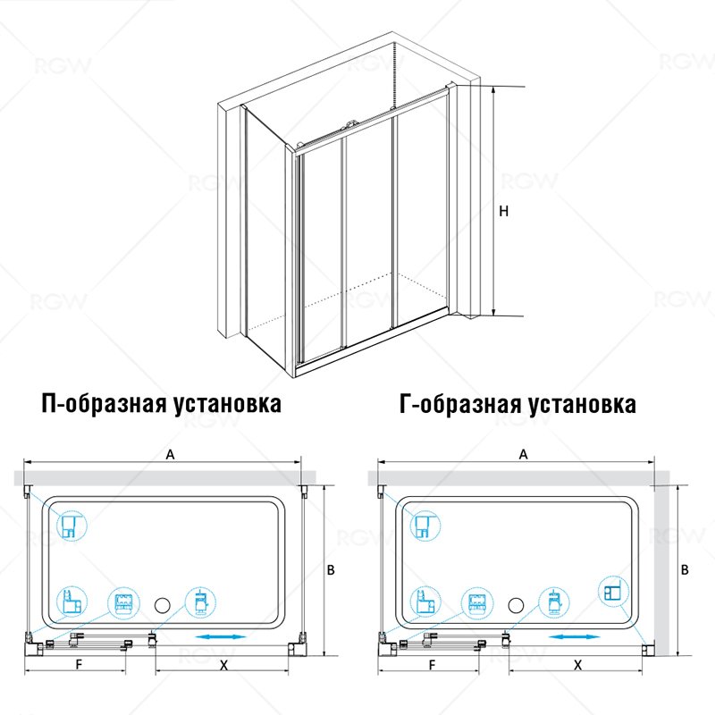 Душевой уголок RGW CL-40, 04094009-11, 100 х 90 x 185 см, дверь раздвижная, стекло прозрачное, хром